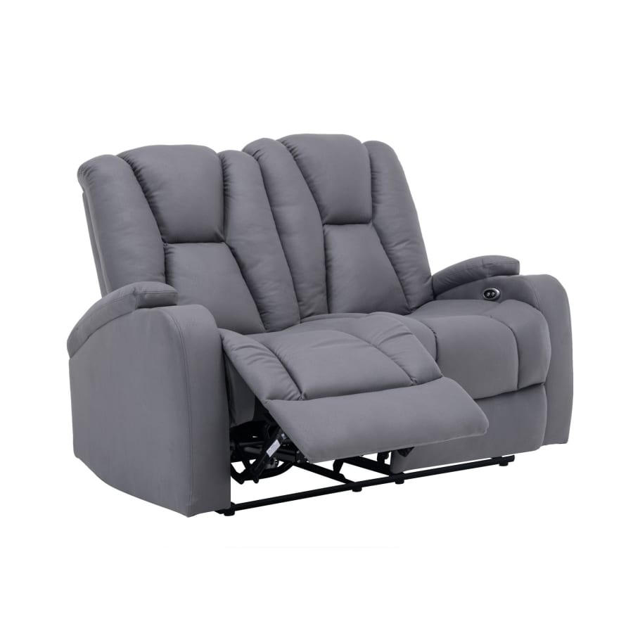 Canapé 2 places relax électrique en tissu gris microfibre